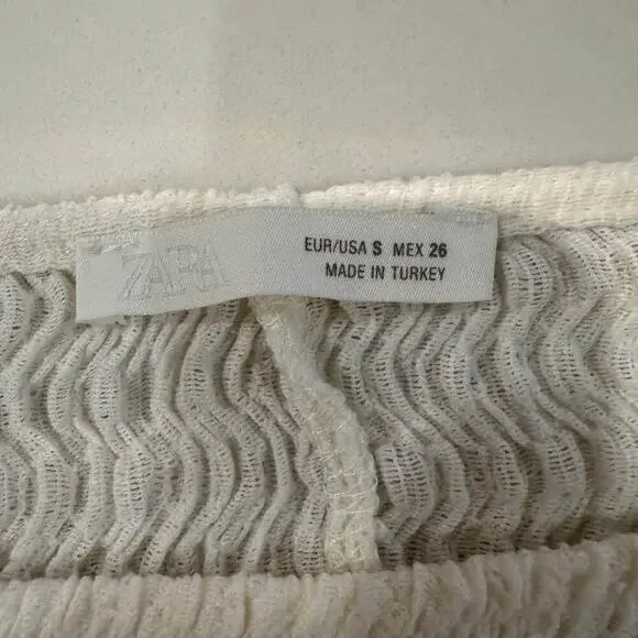 Zara Textured Long Sleeve Boatneck Tie Top Blouse Women's Small White Minimalist - Picture 4 of 7